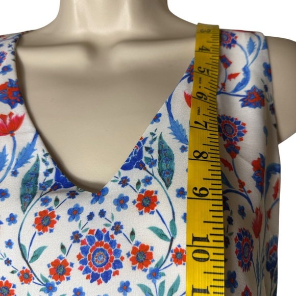 Adrienne Vittadini Tank Top Floral Flowy Blue Red V Neck Lined Womens Size S - Picture 7 of 10